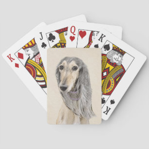 Baraja De Cartas Pintado Saluki (Amanecer) - Arte Perro Original Cu