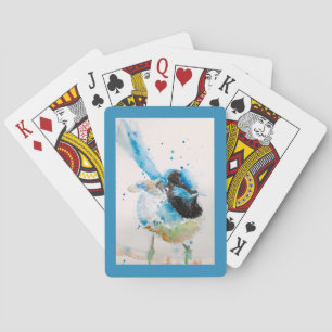 Baraja De Cartas Pintura Acuarela de Carricero Azul Aves Australian