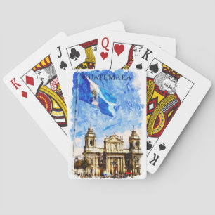 Baraja De Cartas Pintura Acuarela de Viaje Retro de Guatemala