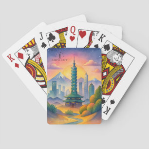 Baraja De Cartas Pintura al agua del horizonte de la ciudad de Taip