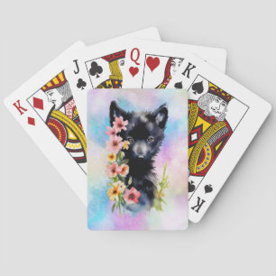 Baraja De Cartas Pintura artística en acuarela de cachorro de lobo