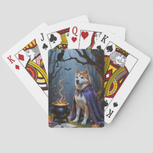 Baraja De Cartas Pintura caprichosa de Halloween con perro Akita