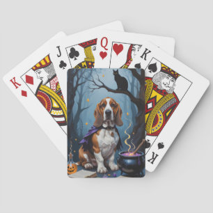 Baraja De Cartas Pintura caprichosa de Halloween de perro sabueso b