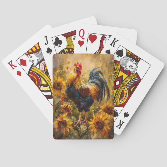 Baraja De Cartas Pintura de aceite de gallo y girasol (Reverso)