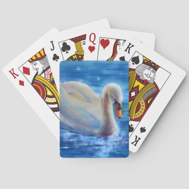 Baraja De Cartas Pintura de acuarela de cisne blanco (Reverso)
