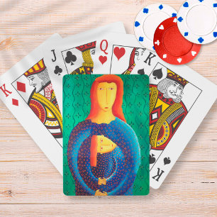 Baraja De Cartas Pintura de Arte Contemporáneo de Madre e Hija