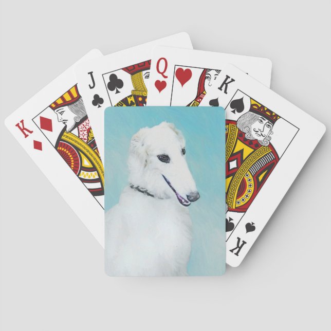 Baraja De Cartas Pintura de Borzoi (blanco) - Arte de perro origina (Reverso)