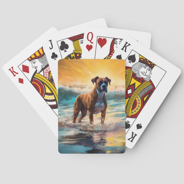 Baraja De Cartas Pintura de Boxer Beach Surfing (Reverso)