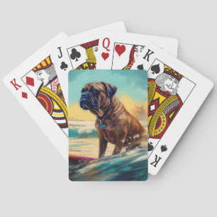 Baraja De Cartas Pintura de Bullmastiff Beach Surfing