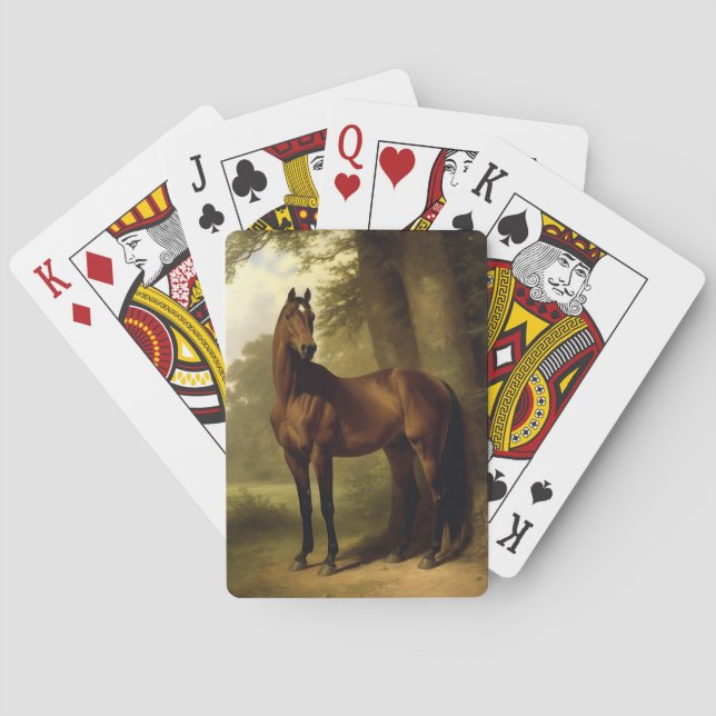 Baraja De Cartas Pintura de caballos de caza marrón ecuestre vintag (Reverso)