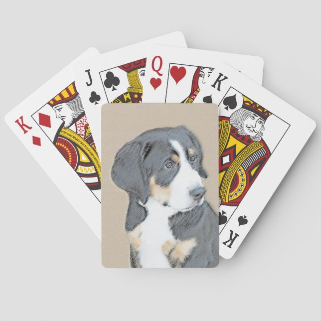 Baraja De Cartas Pintura de cachorro de perro de montaña de Berna - (Reverso)