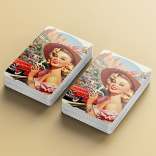 Baraja De Cartas Pintura de Chica retro de época