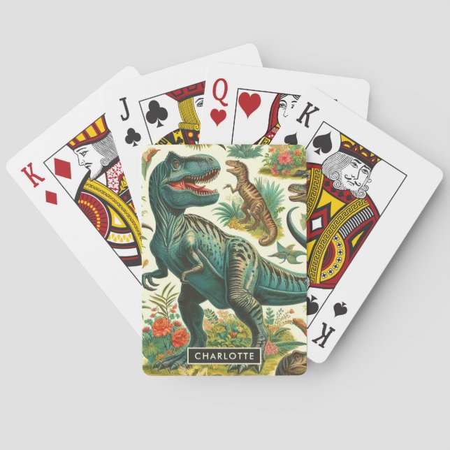 Baraja De Cartas Pintura de dinosaurio vintage (Reverso)