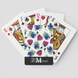 Baraja De Cartas Pintura de flores en acuarela rosas azules burgund