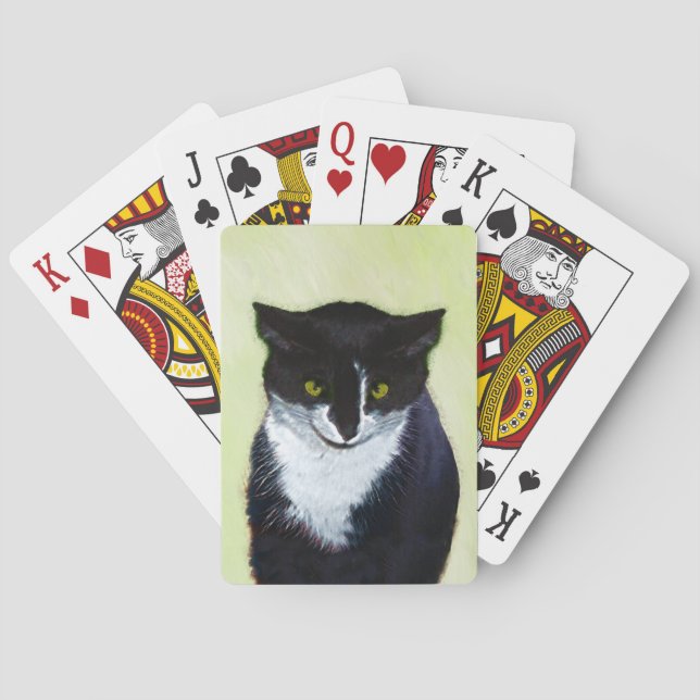 Baraja De Cartas Pintura de gatos de Tuxedo - Arte de gatos origina (Reverso)