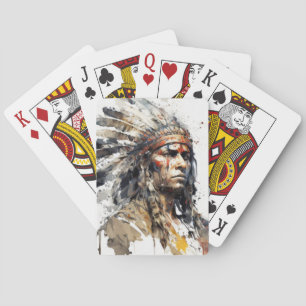 Baraja De Cartas Pintura de guerrero de retrato indio nativo americ