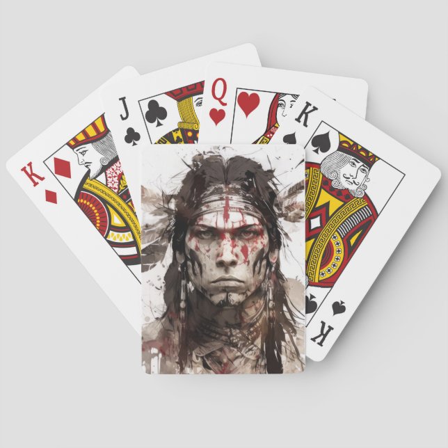 Baraja De Cartas Pintura de guerrero de retrato indio nativo americ (Reverso)