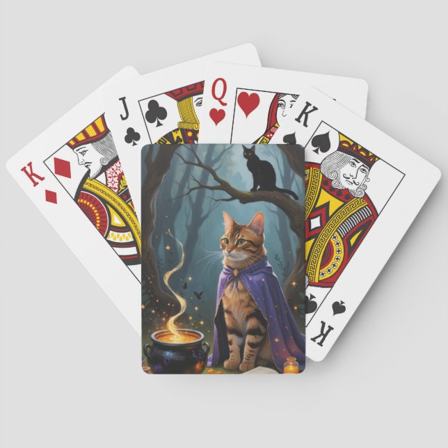 Baraja De Cartas Pintura de Halloween con gatos bengalíes (Reverso)