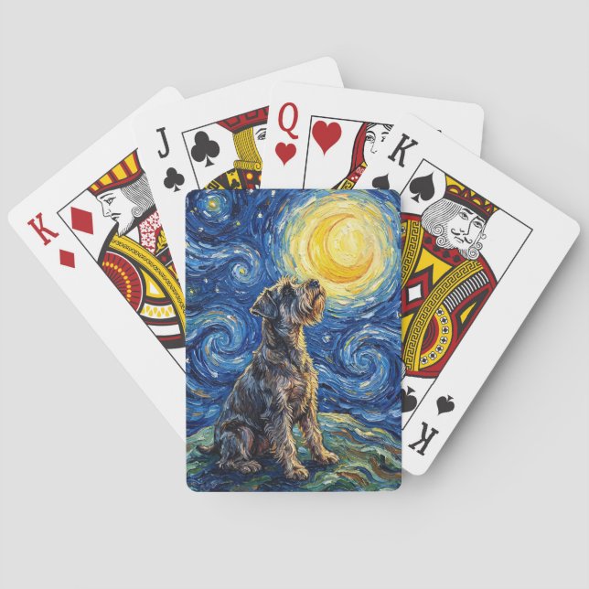 Baraja De Cartas Pintura de la noche estrellada de Schnauzer (Reverso)