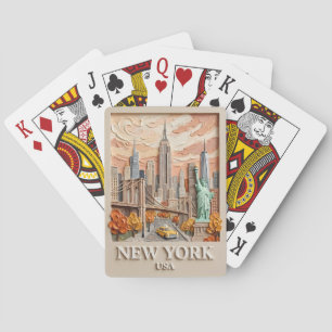 Baraja De Cartas Pintura de la silueta de Nueva York con textura en