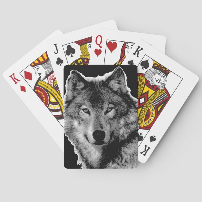 Baraja De Cartas Pintura de Lobo Blanco y Negro (Reverso)