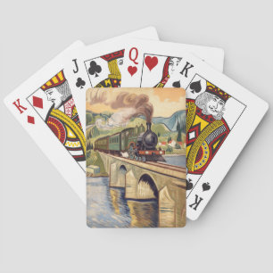Baraja De Cartas pintura de locomotora de vapor antigua cruzando un