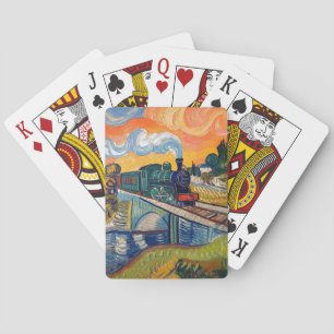 Baraja De Cartas pintura de locomotora de vapor antigua cruzando un