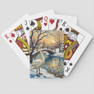 Baraja De Cartas Pintura de Navidad Cisne Vintage por Puente Nevado