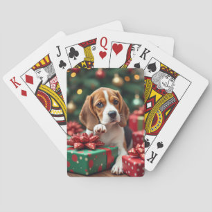 Baraja De Cartas Pintura de Navidad de Beagle envolviendo regalos