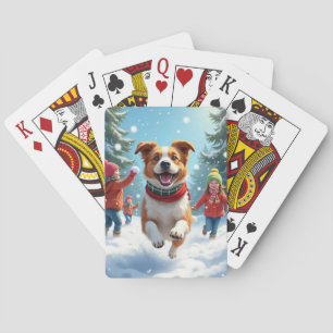 Baraja De Cartas Pintura de Navidad de Border Terrier Luchando con 