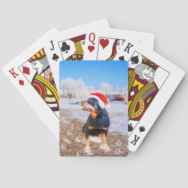 Baraja De Cartas Pintura de Navidades de perro de Rottweiler (Reverso)