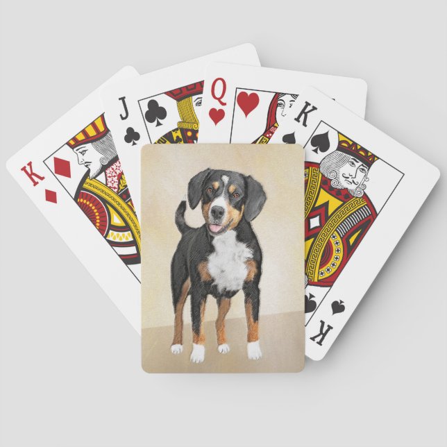 Baraja De Cartas Pintura de perro de la montaña Entlebucher - Arte  (Reverso)