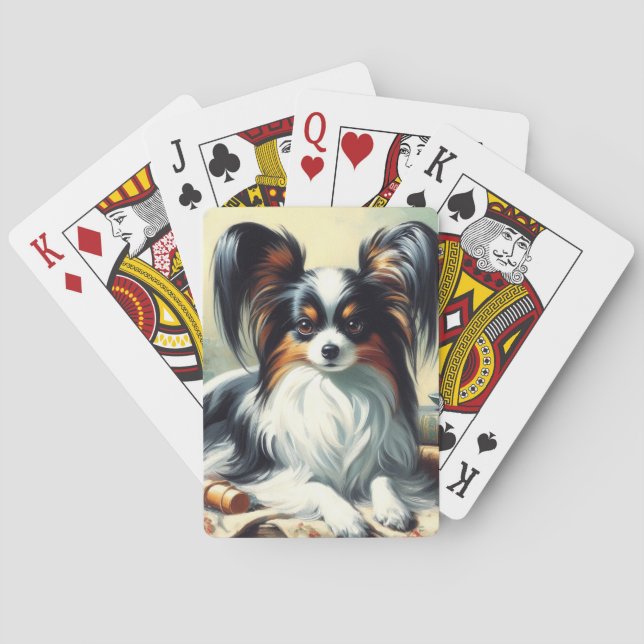 Baraja De Cartas Pintura de perro de Papillon de época (Reverso)