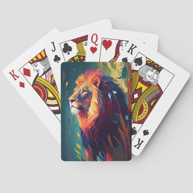 Baraja De Cartas Pintura de retrato animal de león en vida salvaje  (Reverso)