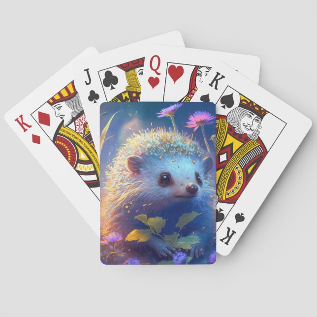 Baraja De Cartas Pintura de retrato animal Hedgehog Vida silvestre  (Reverso)