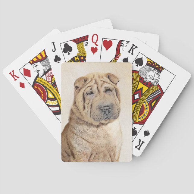Baraja De Cartas Pintura de Shar Pei - Arte Perro Original Cuto (Reverso)