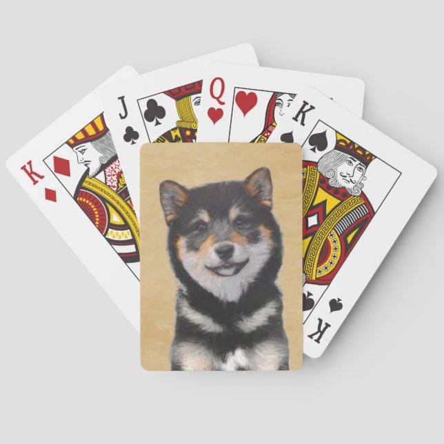 Baraja De Cartas Pintura de Shiba Inu (negro y moreno) - arte del (Reverso)