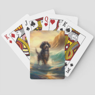 Baraja De Cartas Pintura de surf de Bernedoodle Beach