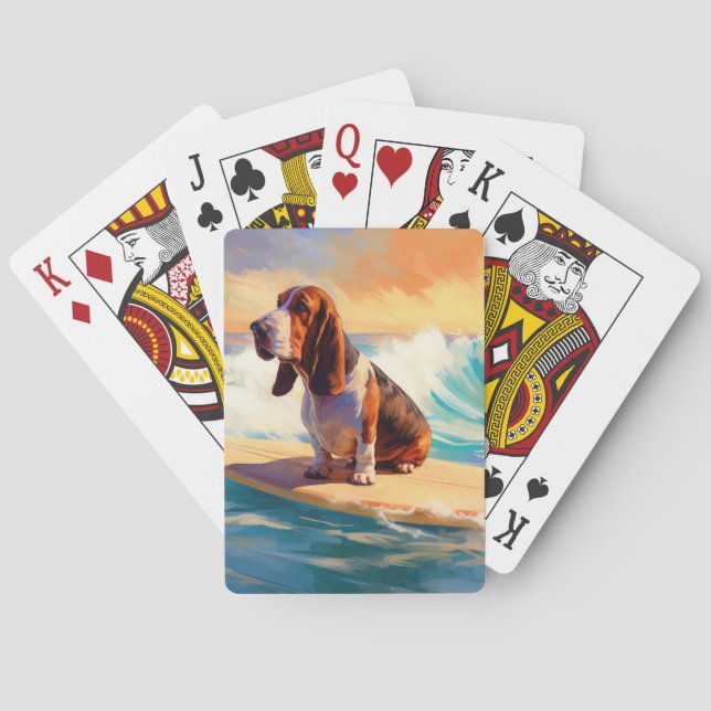 Baraja De Cartas Pintura de surf en Basset Hound Beach (Reverso)