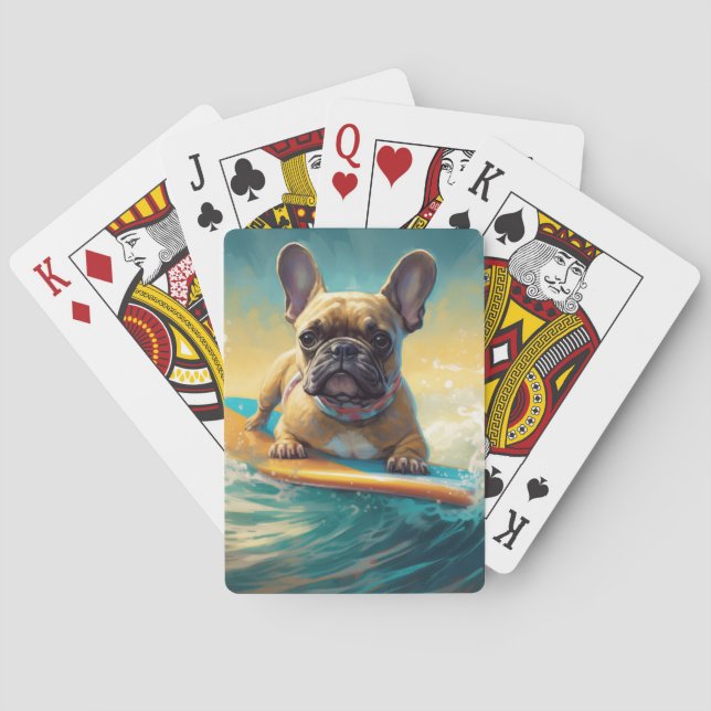 Baraja De Cartas Pintura de surf en la playa de Bulldog francés (Reverso)