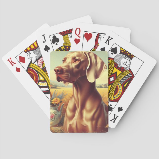 Baraja De Cartas Pintura de Weimaraner Vintage (Reverso)