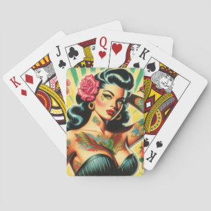 Baraja De Cartas Pintura del tatuaje de la vieja escuela retro