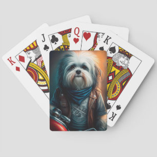 Baraja De Cartas pintura digital de perro Havanés en bicicleta