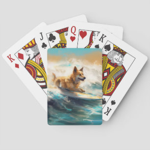 Baraja De Cartas Pintura finlandesa de Lapphund Beach Surfing