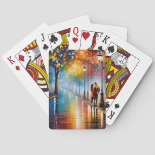Baraja De Cartas Pintura Nocturna de Pareja Romántica Colorida en l