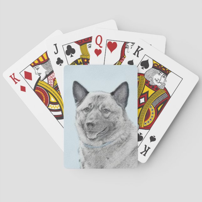Baraja De Cartas Pintura noruega de elkhound - Arte original de per (Reverso)