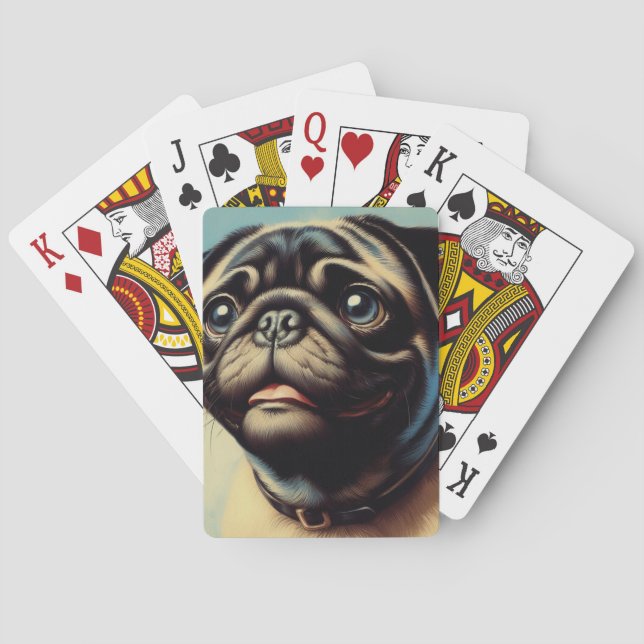 Baraja De Cartas Pintura retro de pug (Reverso)