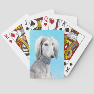 Baraja De Cartas Pintura Saluki (plateada) - Arte Perro Original.