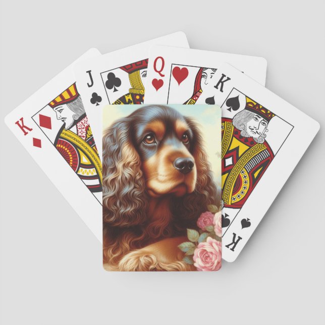 Baraja De Cartas Pintura vintage de Cocker Spaniel (Reverso)