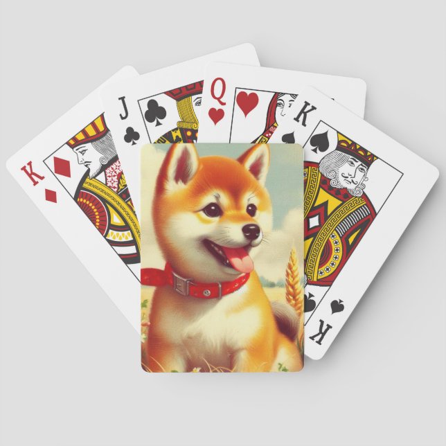 Baraja De Cartas Pintura vintage de Shiba Inu (Reverso)